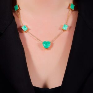 Colar de Pedras Coração e Retângulos Verdes