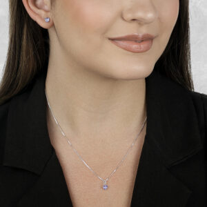 Conjunto de Coração lavanda em Zircônia Prata 925